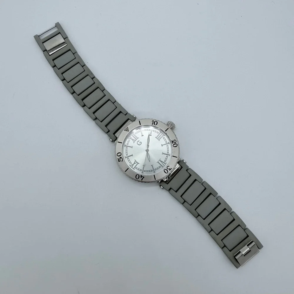Gossip Roman Numeral Mens‎ Japan Quartz Stainless Grey Link Watch Silver Dial